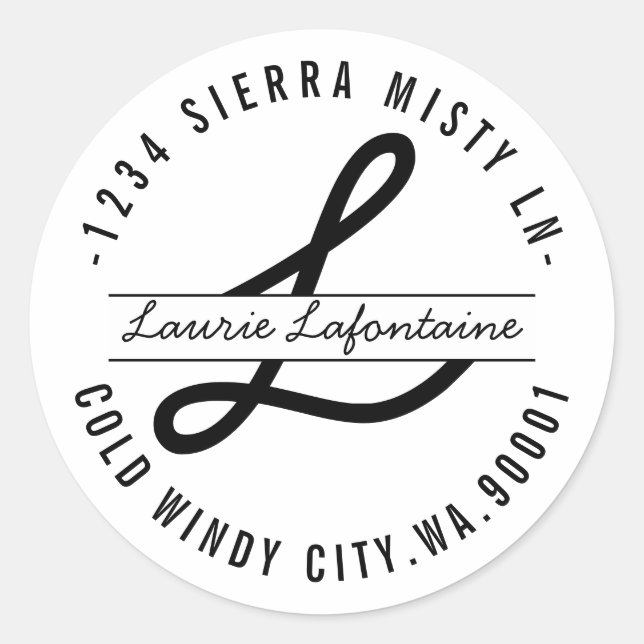 Custom Script Monogram Circle Return Address Label (Front)