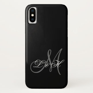 Custom Script Monogram Initials Simple Grey Black iPhone X Case