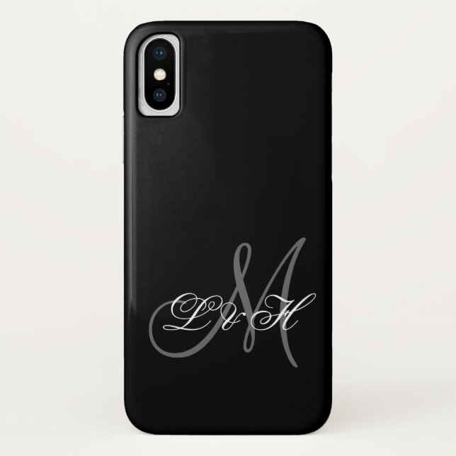Custom Script Monogram Initials Simple Grey Black Case-Mate iPhone Case (Back)