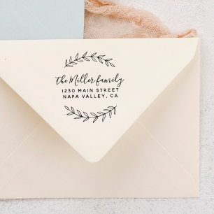 Custom Script Name Botanical Sprig Return Address Rubber Stamp