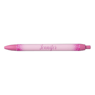 Custom Script Name Girly Pink Glitter Template Black Ink Pen