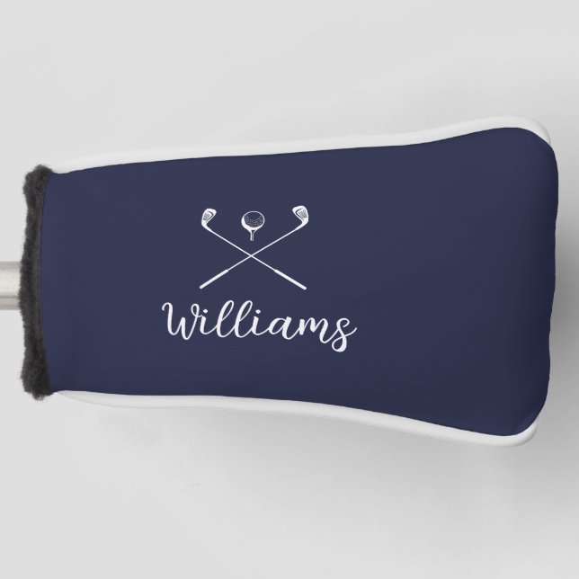 Custom Script Name Golf Clubs Navy Blue Golf Head Cover (Front)