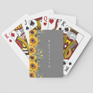 Custom Script Name Modern Sunflowers Yellow Orange Playing Cards