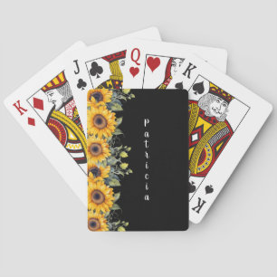 Custom Script Name Modern Sunflowers Yellow Playing Cards