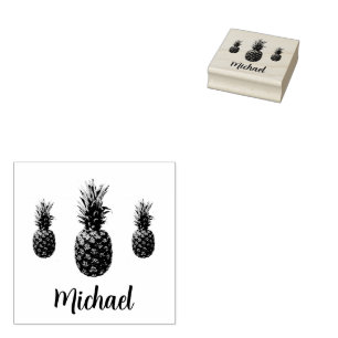Custom Script Name Personalized Vintage Pineapple  Rubber Stamp