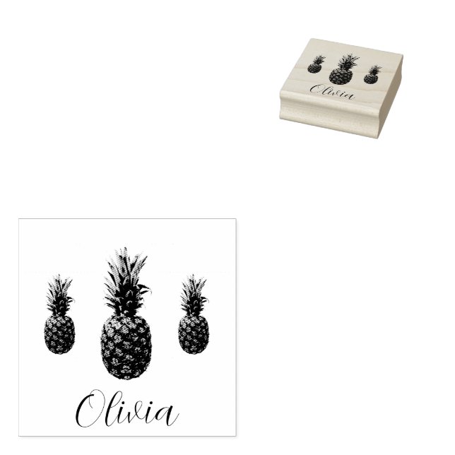 Custom Script Name Personalized Vintage Pineapple  Rubber Stamp (Stamped)