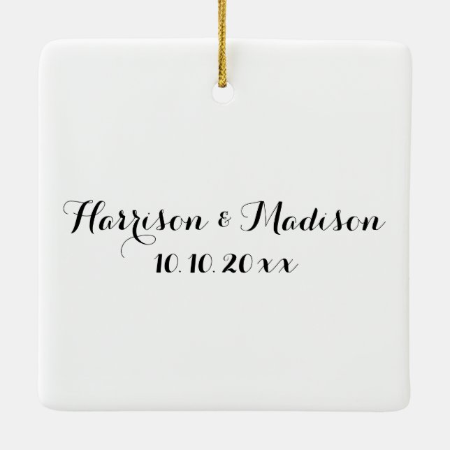 Custom Script names date Photo Christmas Ceramic Ornament (Back)