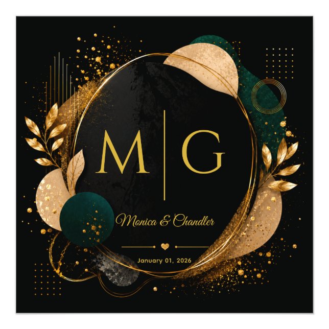 Custom Script on Luxury Black Gold Abstract Frame Photo Print (Front)