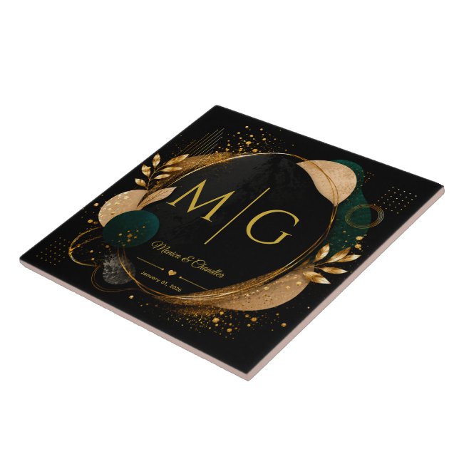 Custom Script on Luxury Black Gold Abstract Frame Tile (Side)