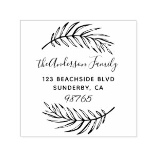 Custom Script Palm Leaves Wreath Return Address Self-inking Stamp