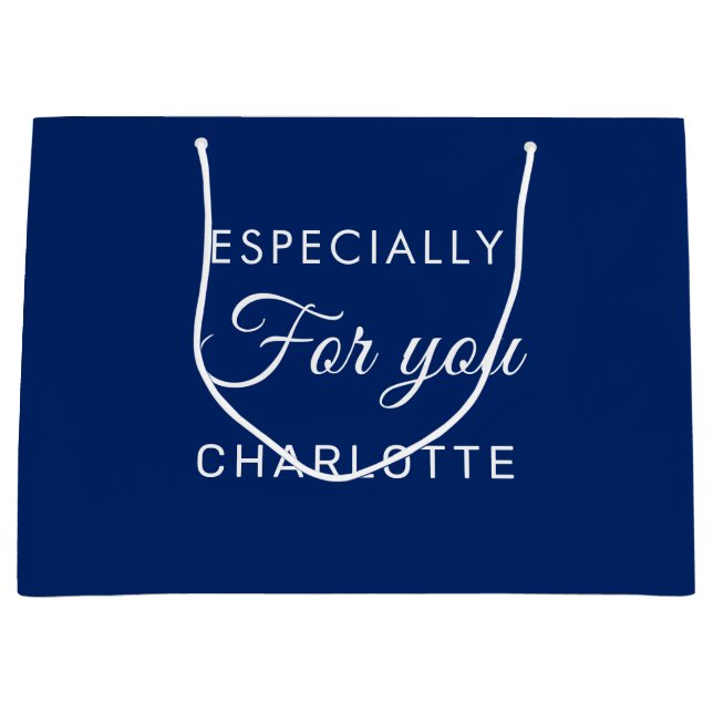 Custom Script Personal Text Modern Navy Large Gift Bag (Front)