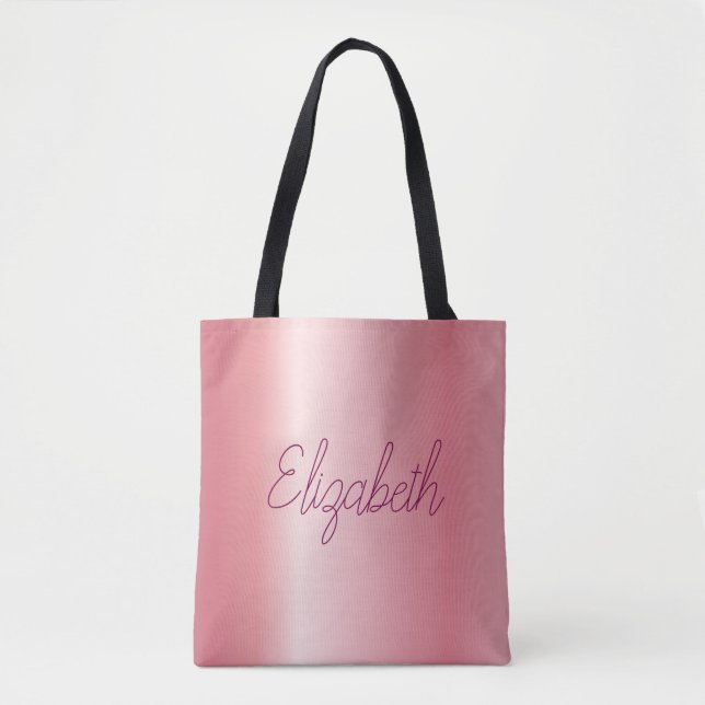 Custom Script Replace Your Name Or Text Rose Gold Tote Bag (Front)