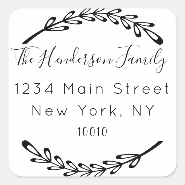 Custom Script Return Address Family Name Square Sticker (Front)