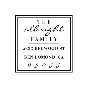 Custom Script Square Family Name Return Address Rubber Stamp