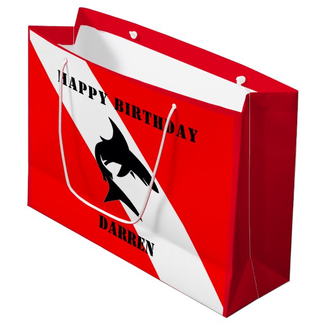 Custom Scuba Diving Flag and Shark Large Gift Bag (Front Angled)