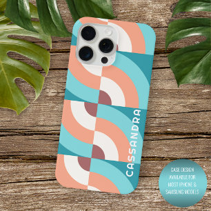 Custom Seafoam Green Mauve Taupe Retro Mod Pattern iPhone 15 Pro Max Case