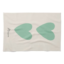 Custom Seafoam Green Mint Heart Kitchen Towel