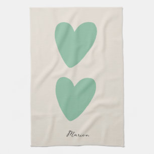 Custom Seafoam Green Mint Heart Kitchen Towel