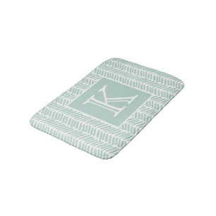 Custom Seaglass Mint Green White Zigzag Stripes Bath Mat