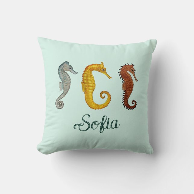 Custom Seahorse Throw Pillow (Front)