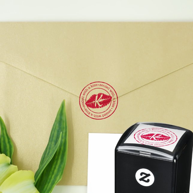Custom Sealed with a Kiss Self-inking Stamp (Add your initial to this Sealed with a Kiss self inking stamp and get stamp happy with your kisses)