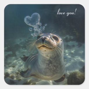 Custom Sealed With A Kiss Whimsical Heart Square Sticker