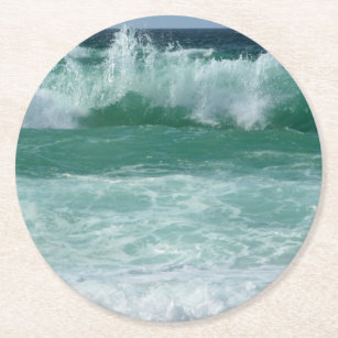 Custom Seascape Sea Waves Beach Seaside Trendy Round Paper Coaster
