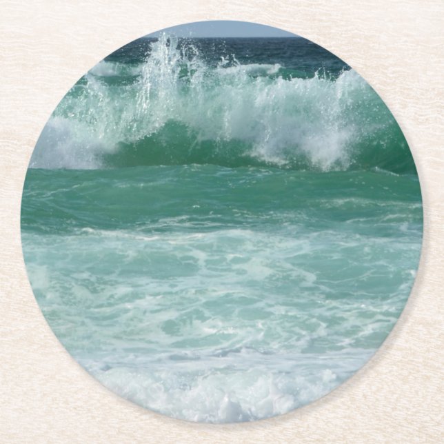 Custom Seascape Sea Waves Beach Seaside Trendy Round Paper Coaster (Front)