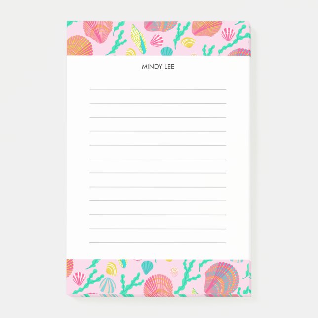 CUSTOM Seashells Border Grocery Shopping List Post-it Notes (Front)