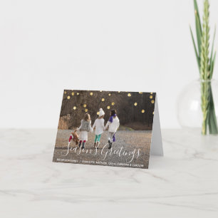 Custom SEASON'S GREETINGS Gold confetti PHOTO Holiday Card