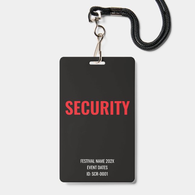Custom Security Access Concert Festival Red Badge (Front with Lanyard)