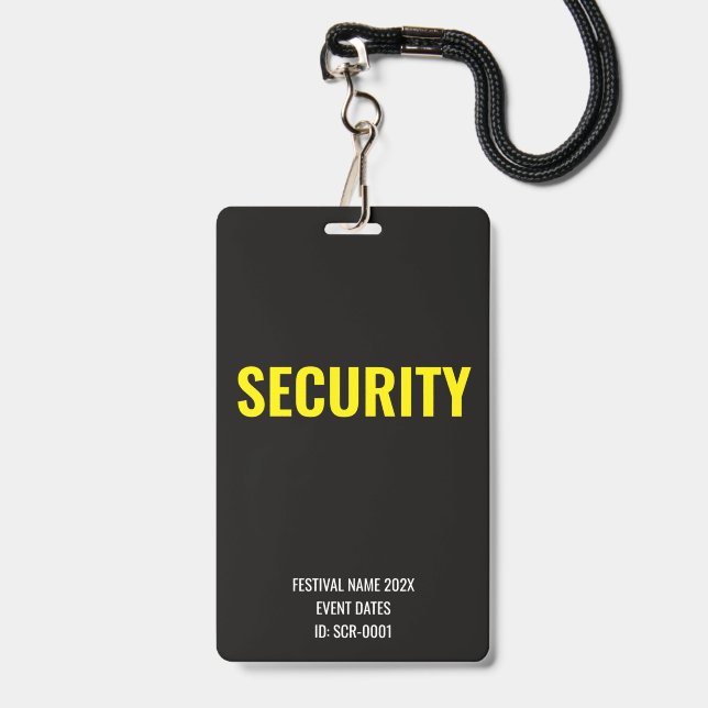 Custom Security Access Concert Festival Yellow Badge (Front with Lanyard)
