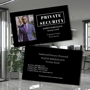 Custom Security Guard ID Photo Black Badge   Profe Business Card
