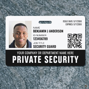 Custom Security Guard ID Photo Logo Name Black Badge