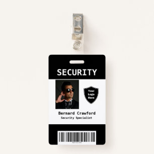 Custom Security Personnel ID Badge Black   White