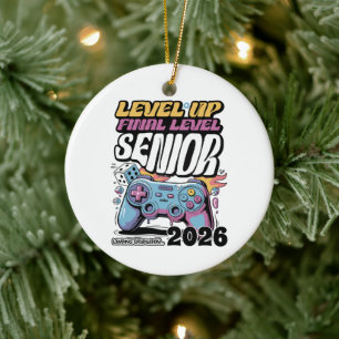 Custom Senior Class of 2026, Funny Gamer Graduate Ceramic Ornament