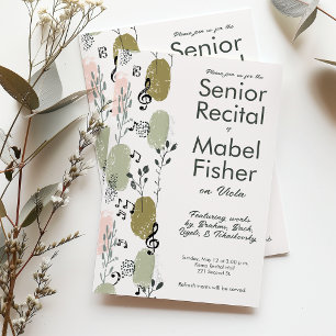 Custom Senior Music Recital Abstract Greenery Invitation