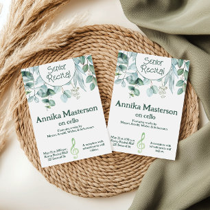 Custom Senior Music Recital Leaves Greenery Theme Invitation