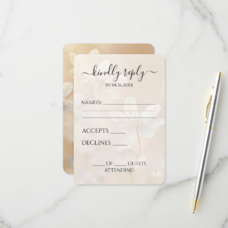 Custom Sepia White Flowers Wedding RSVP Card