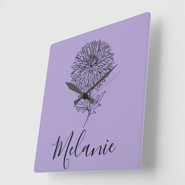 Custom September Aster Birth Flower Gift for Birth Square Wall Clock (Angle)