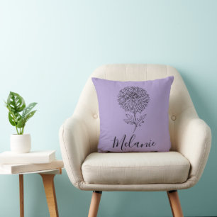 Custom September Aster Birth Flower Gift for Birth Throw Pillow