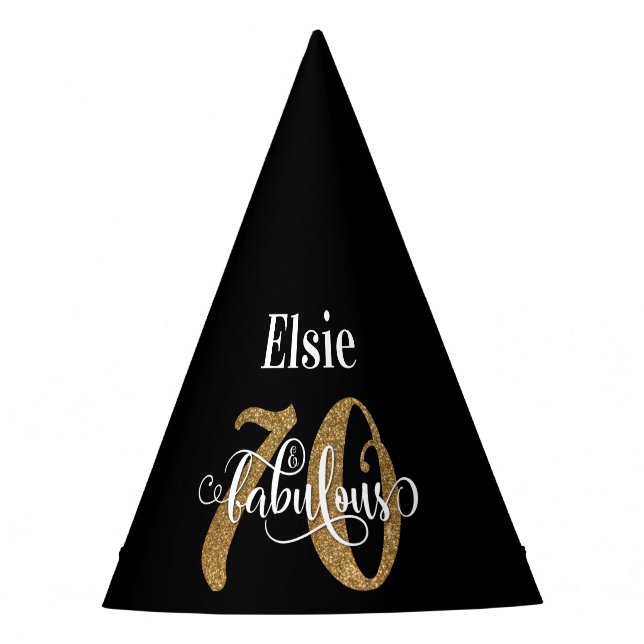 Custom Serif 2 Name Gold Glitter 70 & Fabulous Party Hat (Front)