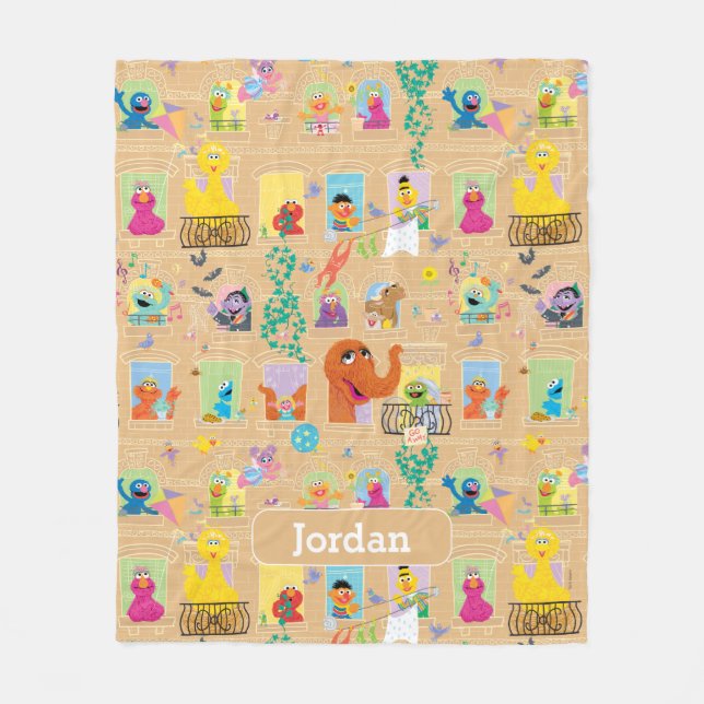 Custom Sesame Street Apartment Windows Pattern Fleece Blanket (Front)