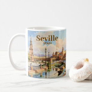 Custom Seville Spain Plaza de Espana Watercolor Coffee Mug