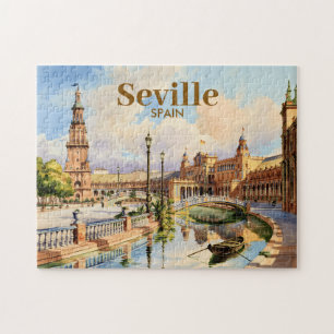 Custom Seville Spain Plaza de Espana Watercolor Jigsaw Puzzle