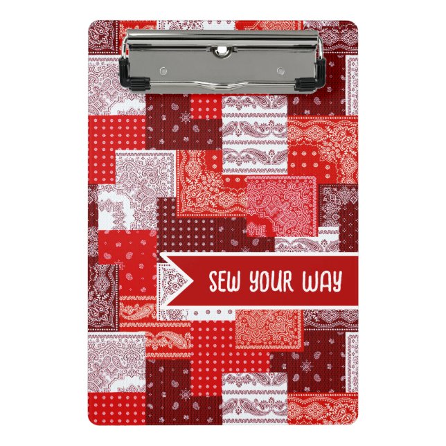 Custom Sewing Patchwork Bandana Quilt Pattern Mini Clipboard (Front)