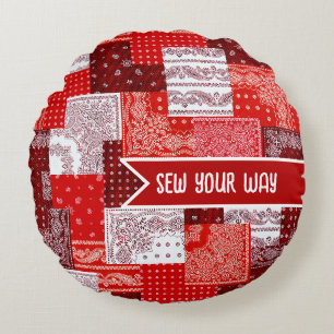 Custom Sewing Patchwork Bandana Quilt Pattern Round Pillow