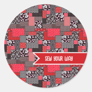 Custom Sewing Patchwork Sew Your Way Design Classic Round Sticker