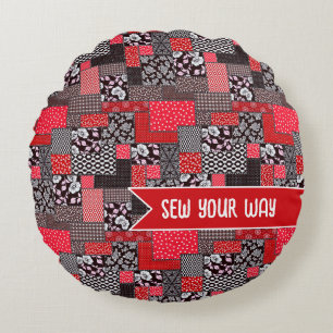 Custom Sewing Patchwork Sew Your Way Design Round Pillow