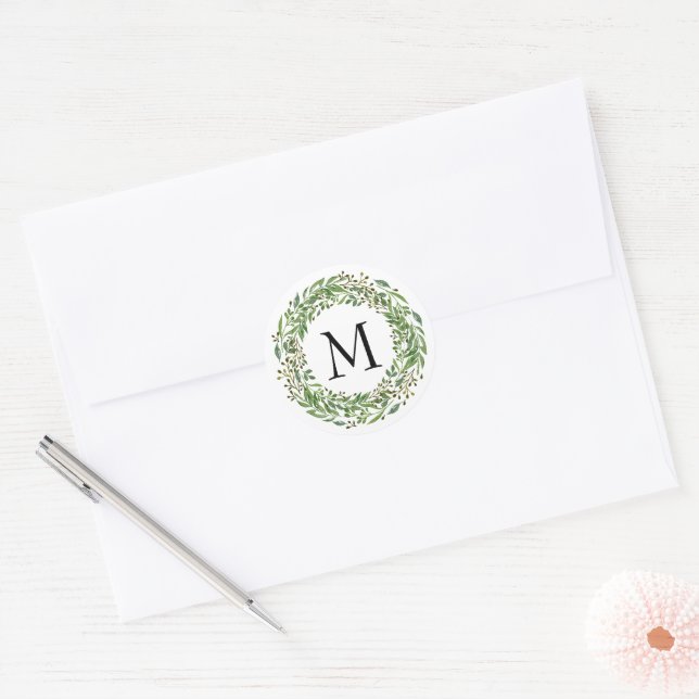Custom Shabby Chic Laurel Wreath Leaves Pattern Classic Round Sticker (Envelope)